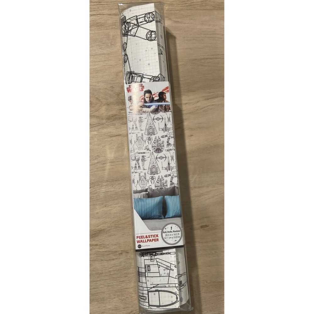 RoomMates RMK11036WP Star Wars Blueprint Black & White Peel and Stick Wallpap...
